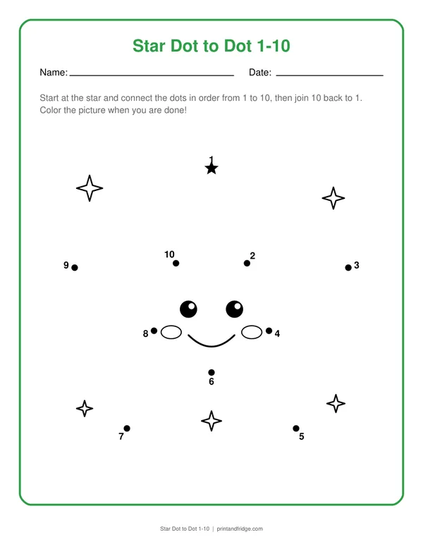 Star Dot to Dot 1-10 printable dot-to-dot