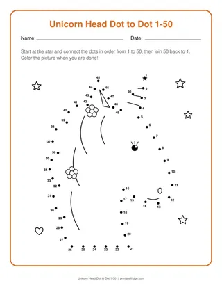 Unicorn Head Dot to Dot 1-50