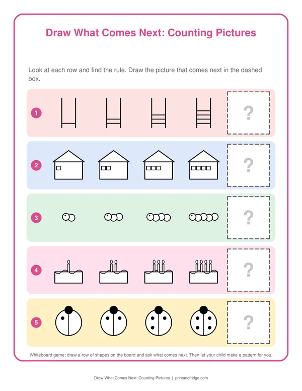 Draw What Comes Next: Counting Pictures printable game