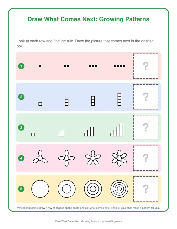 Draw What Comes Next: Growing Patterns printable game