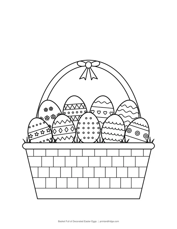 Basket Full of Decorated Easter Eggs printable coloring page