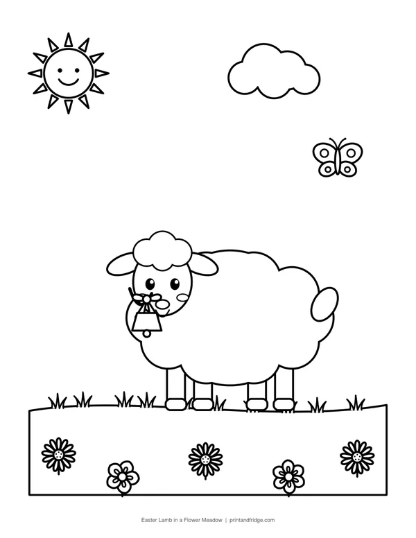 Easter Lamb in a Flower Meadow printable coloring page