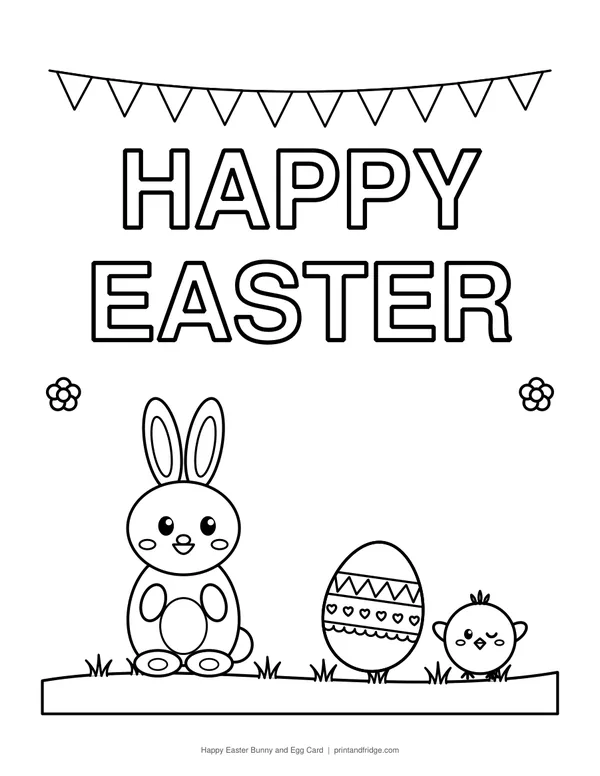 Happy Easter Bunny and Egg Card printable coloring page