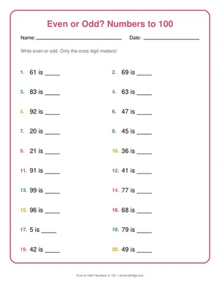 Even or Odd? Numbers to 100