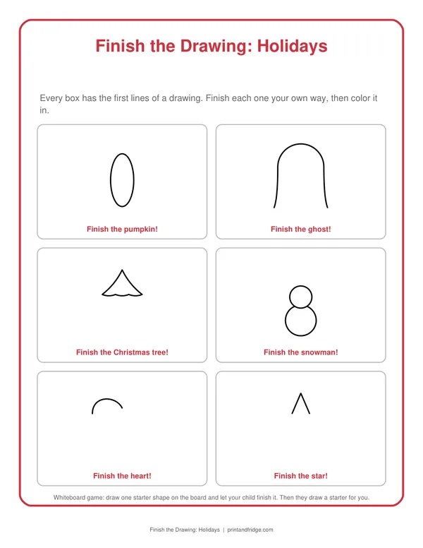 Finish the Drawing: Holidays printable game