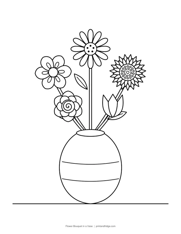 Flower Bouquet in a Vase printable coloring page
