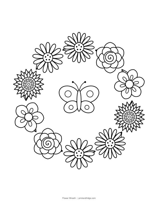 Flower Wreath printable coloring page