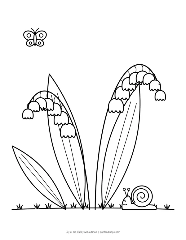 Lily of the Valley with a Snail printable coloring page