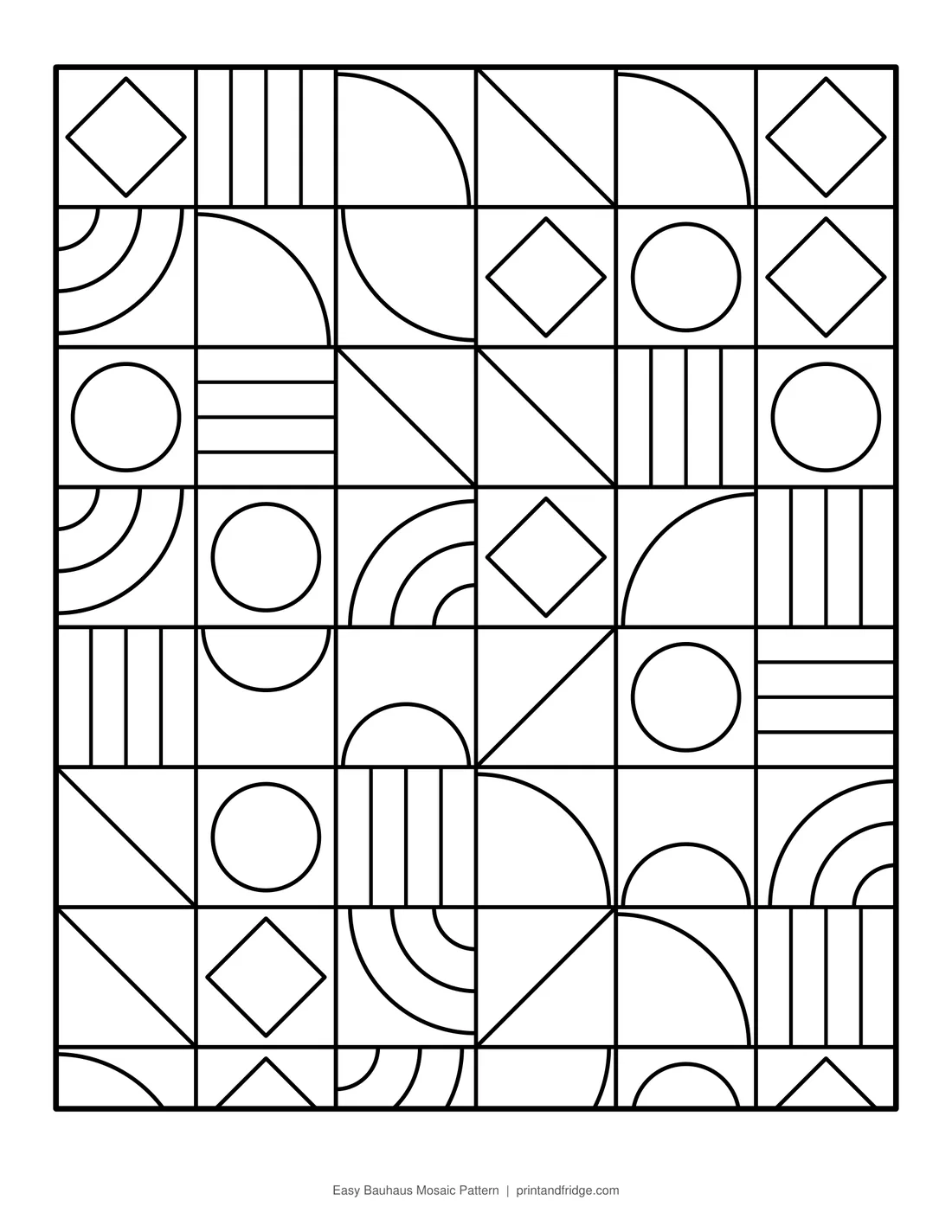 Easy Bauhaus Mosaic Pattern printable coloring page