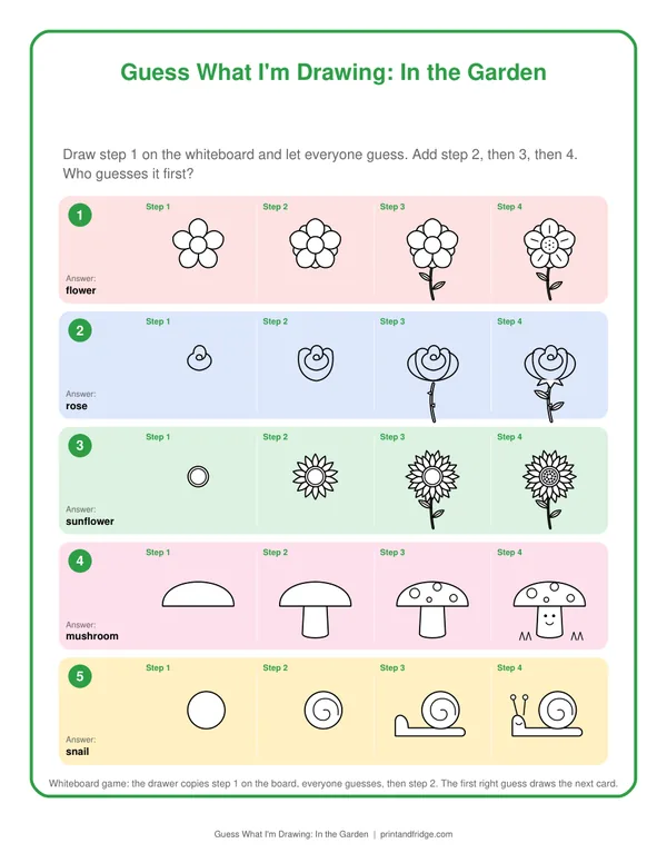 Guess What I'm Drawing: In the Garden printable game