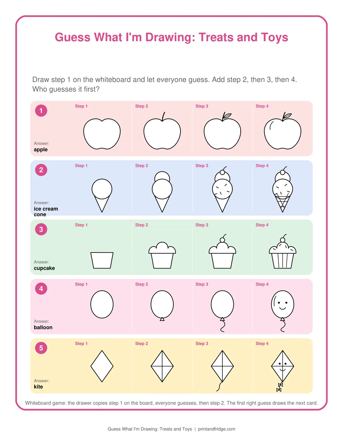 Guess What I'm Drawing: Treats and Toys printable game