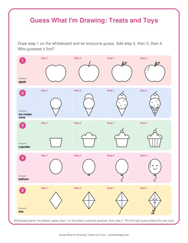 Guess What I'm Drawing: Treats and Toys printable game