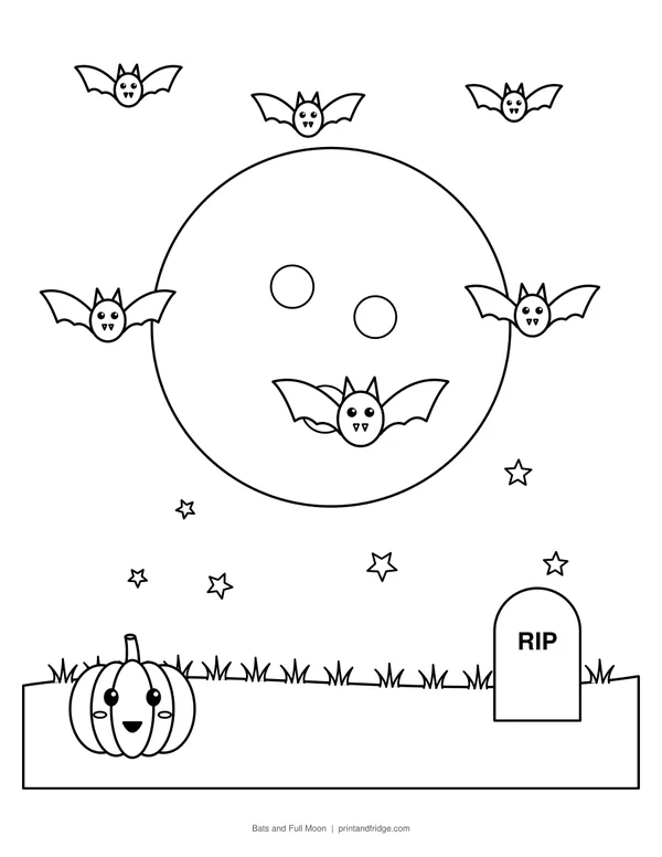 Bats and Full Moon coloring page