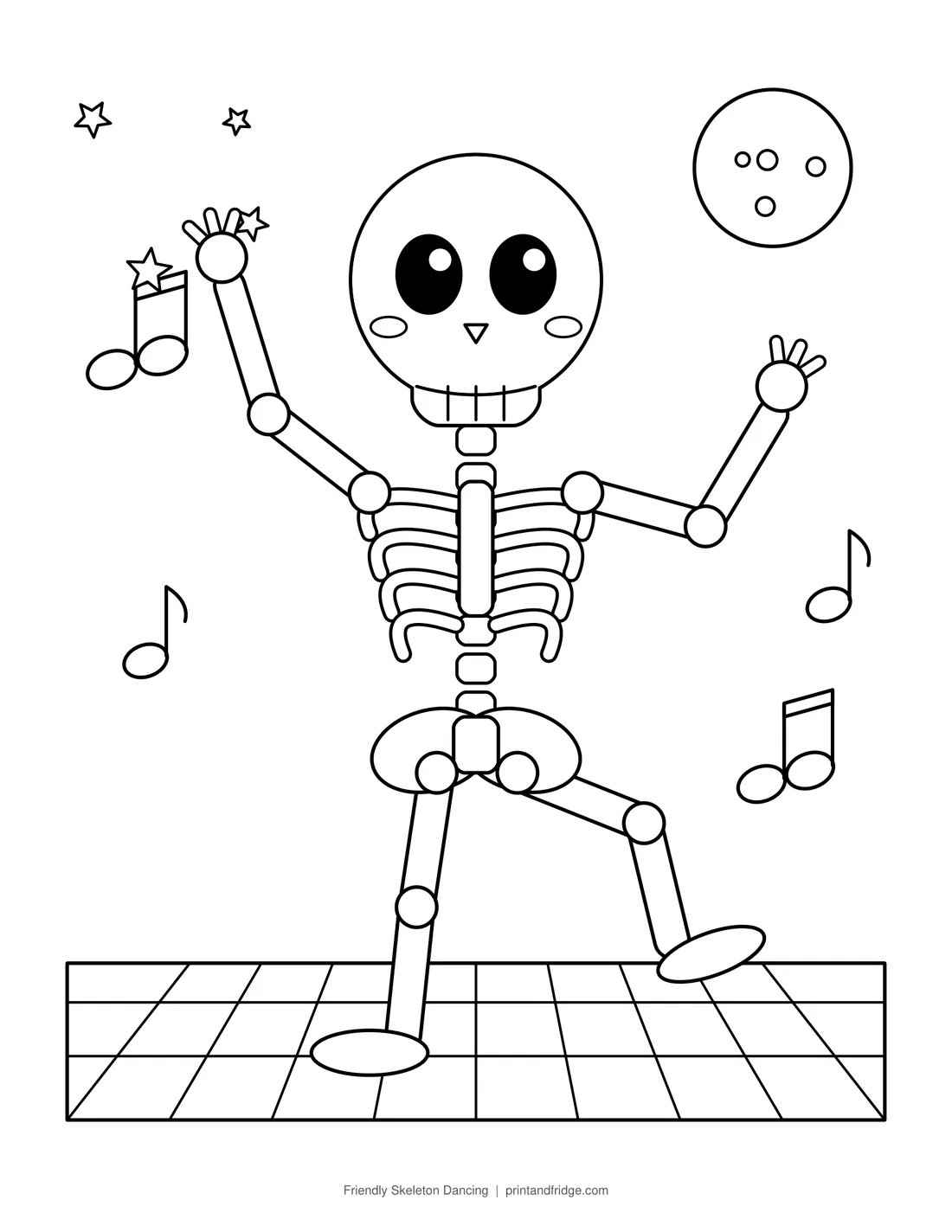 Friendly Skeleton Dancing printable coloring page