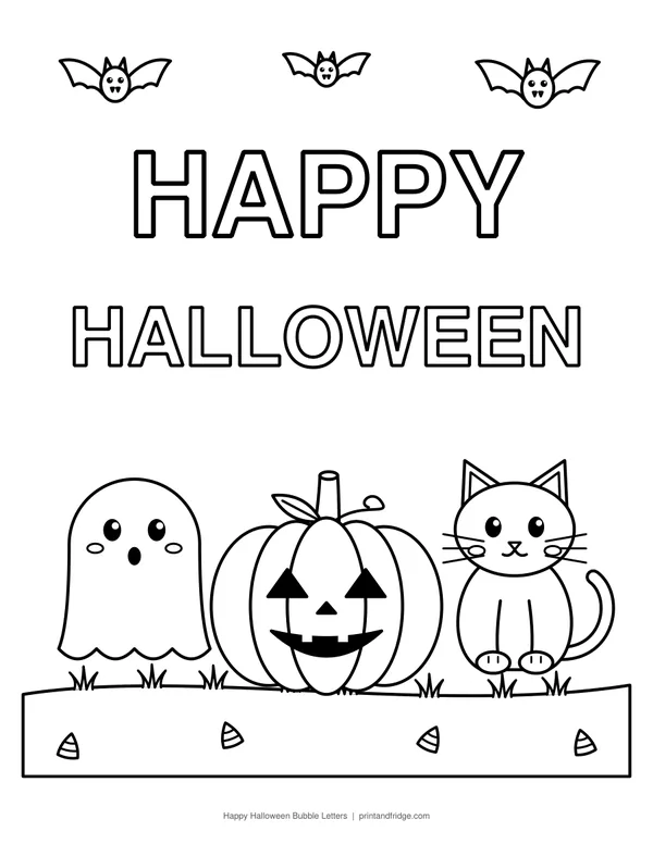 Happy Halloween Bubble Letters printable coloring page