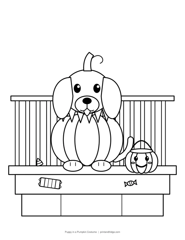 Puppy in a Pumpkin Costume coloring page