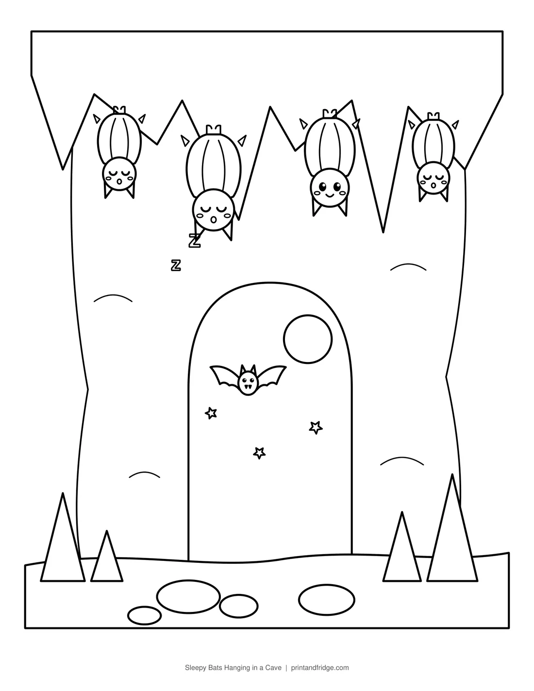 Sleepy Bats Hanging in a Cave printable coloring page
