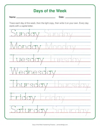 Days of the Week Handwriting Practice