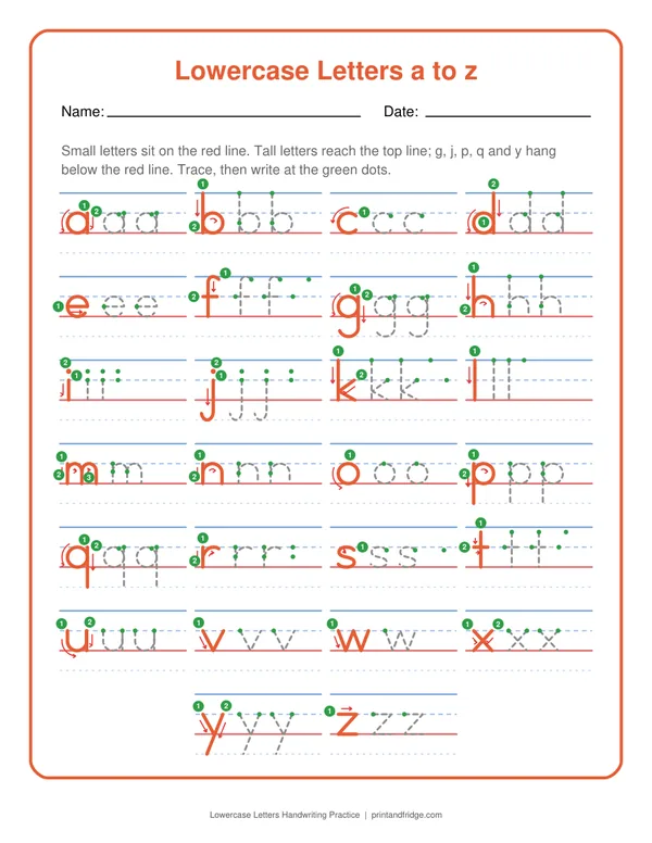 Lowercase Letters Handwriting Practice printable worksheet