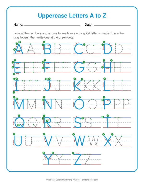 Uppercase Letters Handwriting Practice printable worksheet