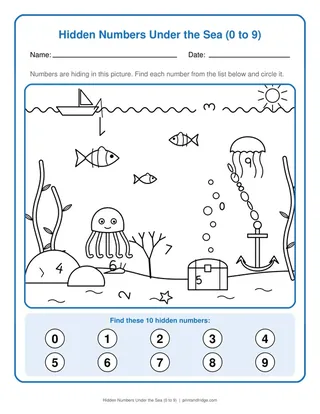 Hidden Numbers Under the Sea (0 to 9)