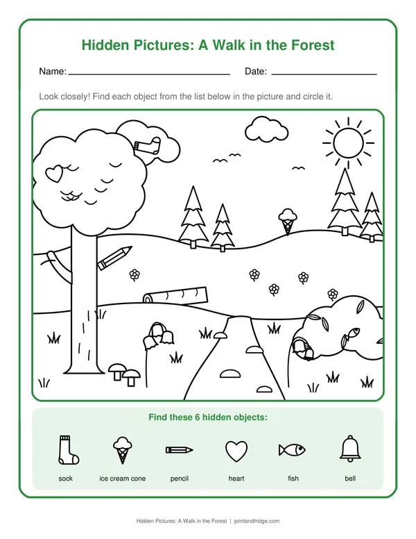 Hidden Pictures: A Walk in the Forest printable worksheet