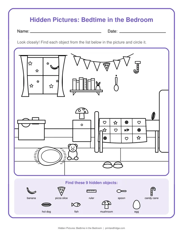 Hidden Pictures: Bedtime in the Bedroom printable worksheet