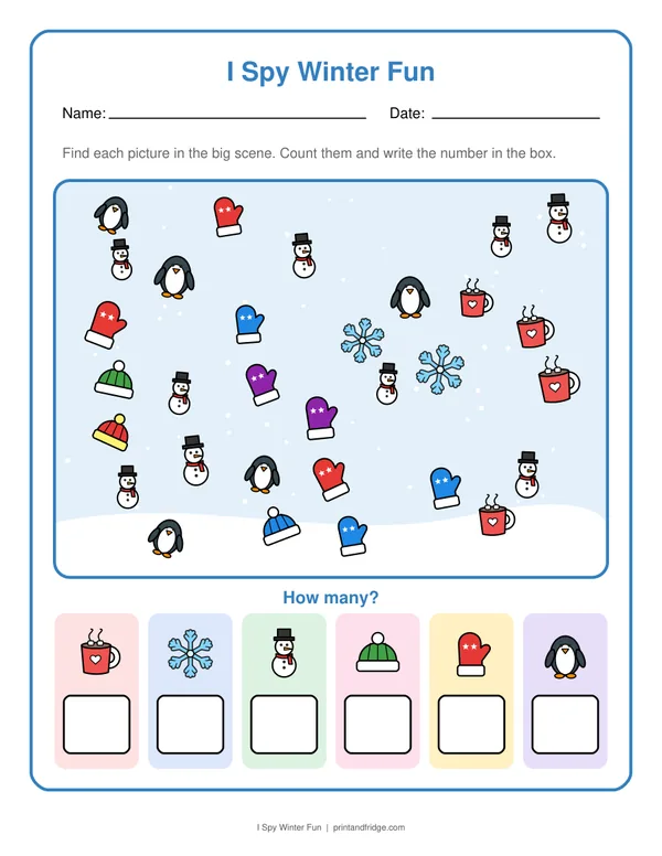 I Spy Winter Fun printable worksheet