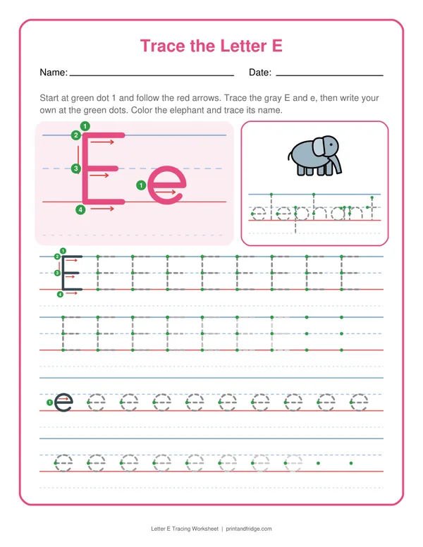 Letter E Tracing Worksheet printable worksheet
