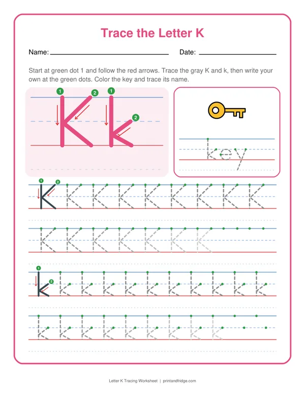 Letter K Tracing Worksheet printable worksheet