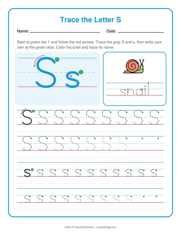 Letter S Tracing Worksheet printable worksheet