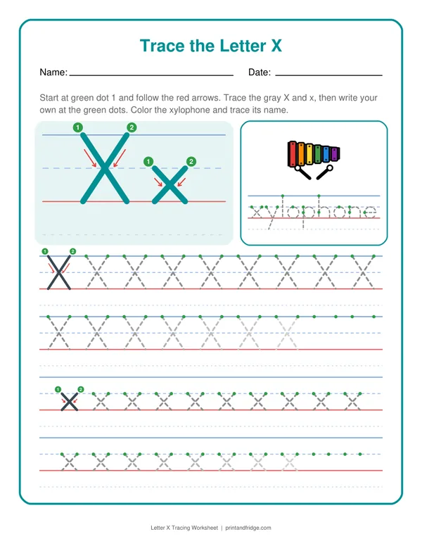Letter X Tracing Worksheet printable worksheet
