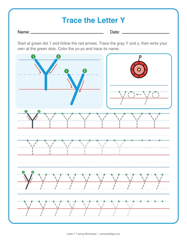 Letter Y Tracing Worksheet printable worksheet
