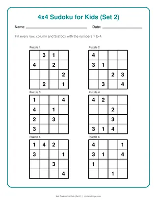4x4 Sudoku for Kids (Set 2)