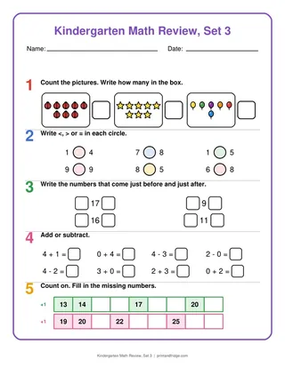 Kindergarten Math Review, Set 3