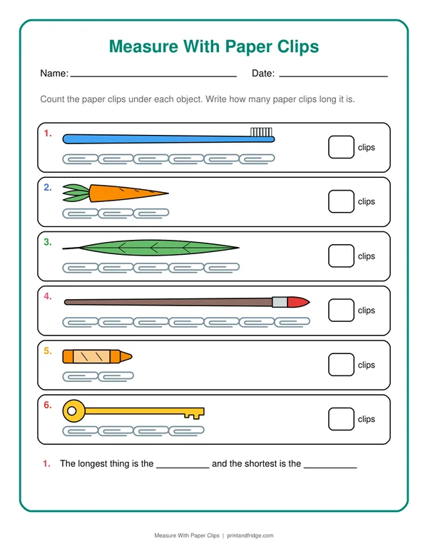 Measure With Paper Clips printable worksheet