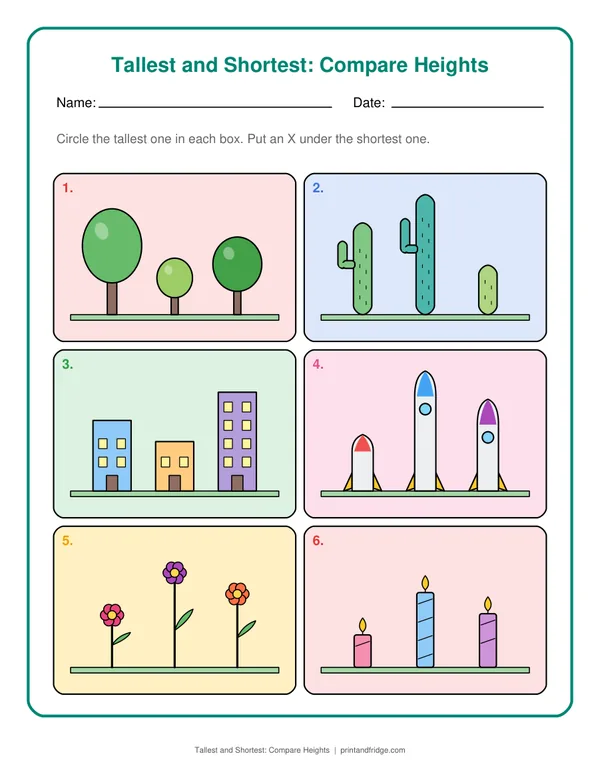 Tallest and Shortest: Compare Heights printable worksheet