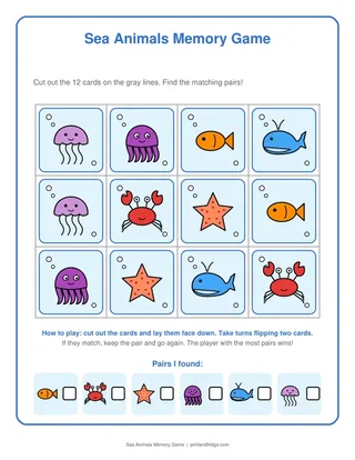 Sea Animals Memory Game