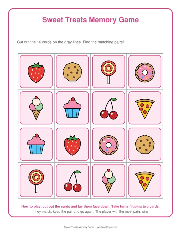 Sweet Treats Memory Game printable activity