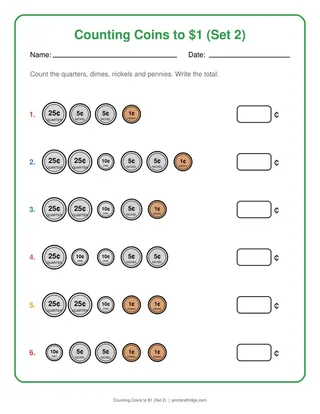 Counting Coins to $1 (Set 2)