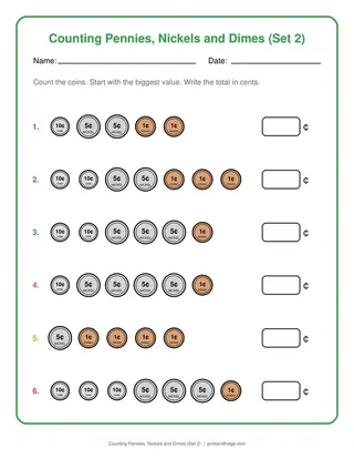 Counting Pennies, Nickels and Dimes (Set 2)
