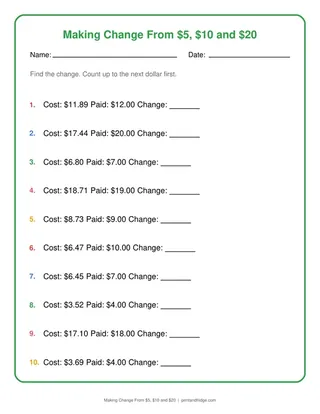 Making Change From $5, $10 and $20