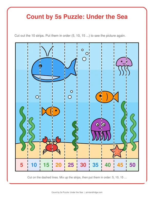 Count by 5s Puzzle: Under the Sea printable activity