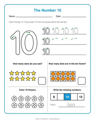 Number 10 Worksheet
