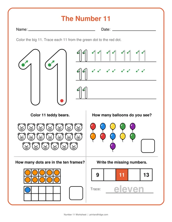 Number 11 Worksheet printable worksheet