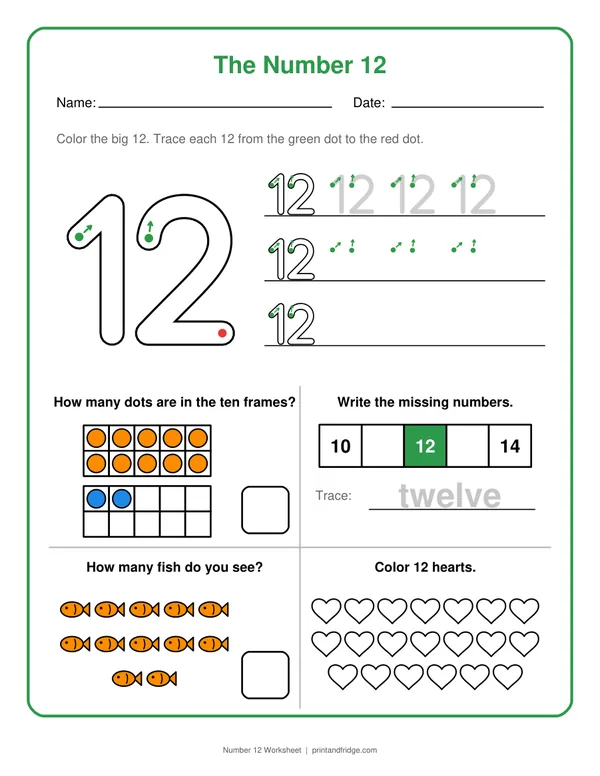 Number 12 Worksheet printable worksheet