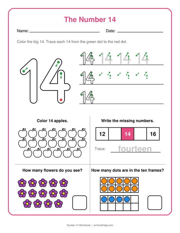 Number 14 Worksheet printable worksheet