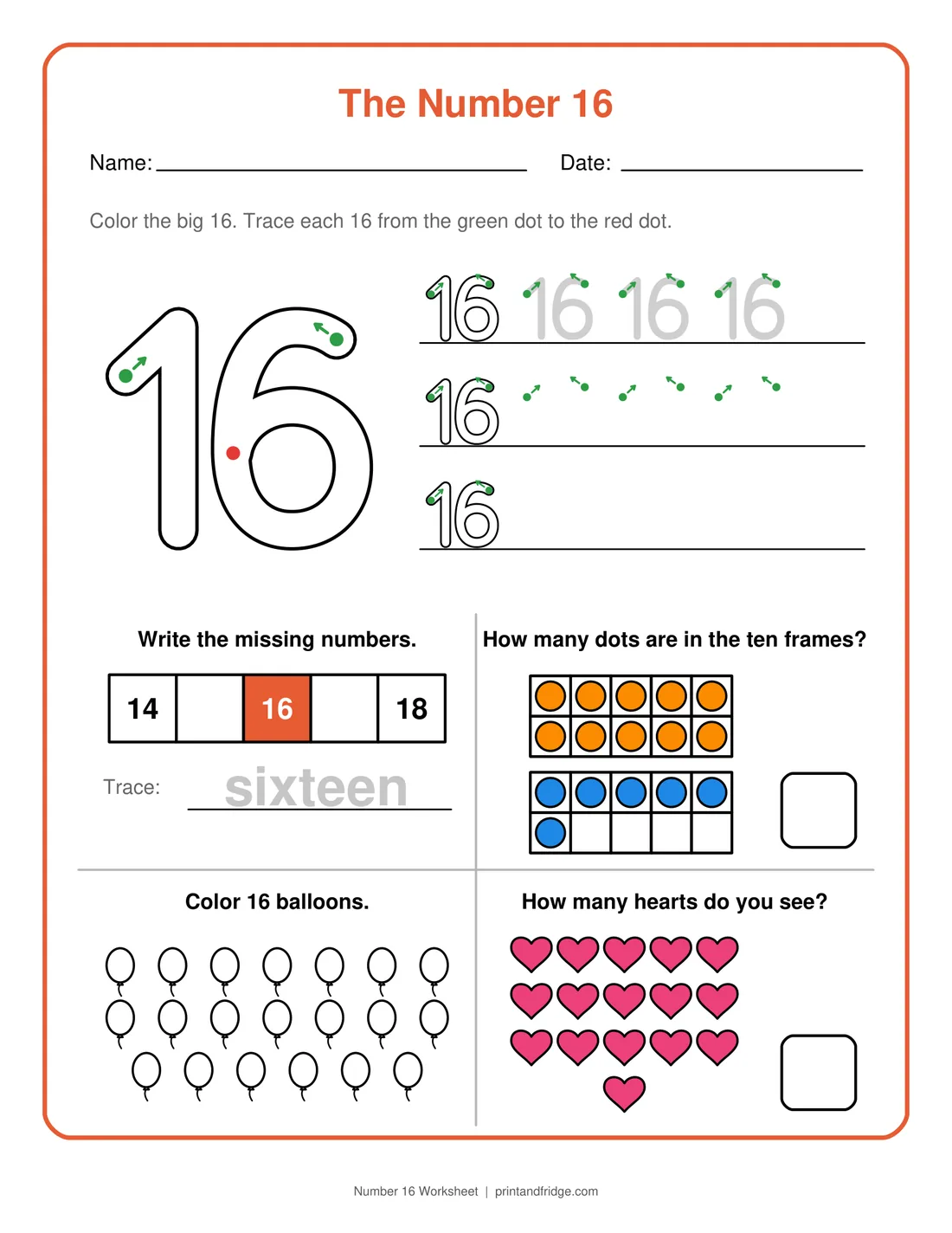 Number 16 Worksheet printable worksheet