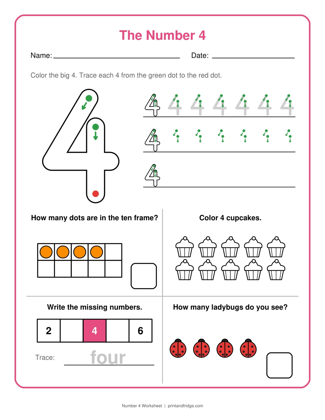 Number 4 Worksheet printable worksheet