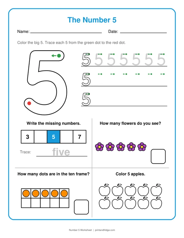 Number 5 Worksheet printable worksheet